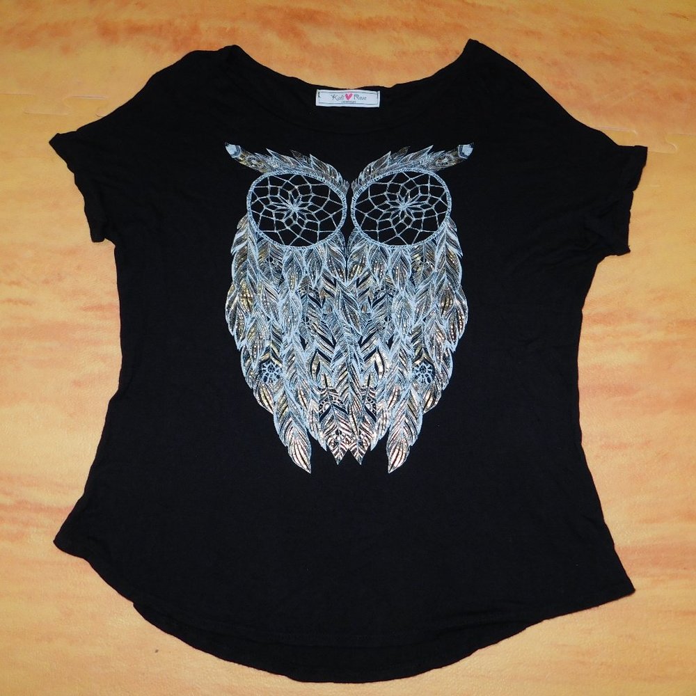 🔥5/$15 Kali❤️Reve LA Black Cap sleeve Owl T-shirt